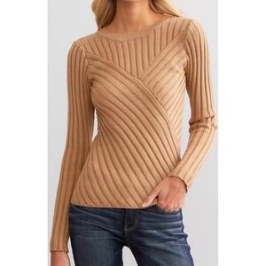 Buckle Red Womens Open Weave Fitted Wide Ribbed Sweater Camel Sz L